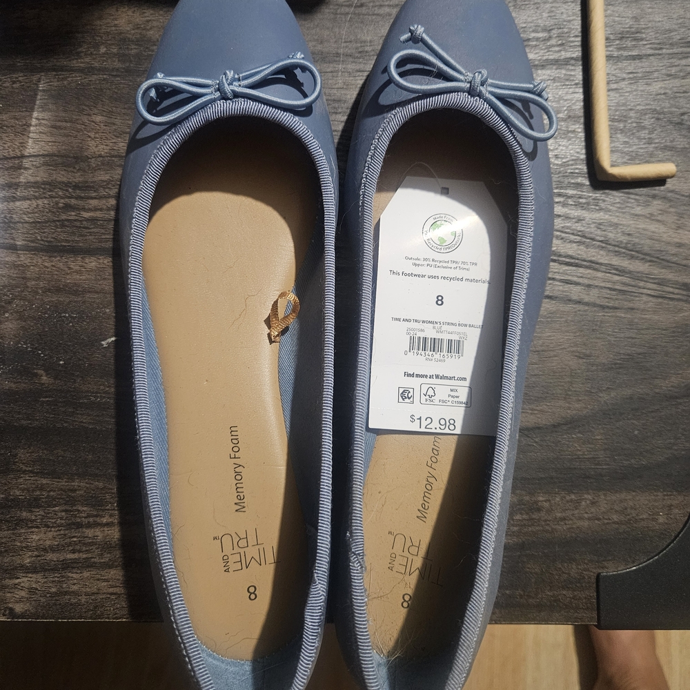 Time and Tru Women's Light Blue Flats with Bow